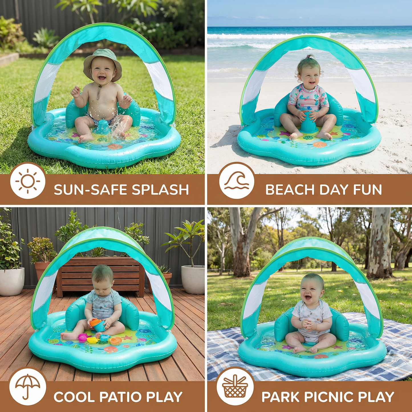 Inflatable Baby Splash Play Mat with Canopy – Water Play & Sun Protection for Toddlers