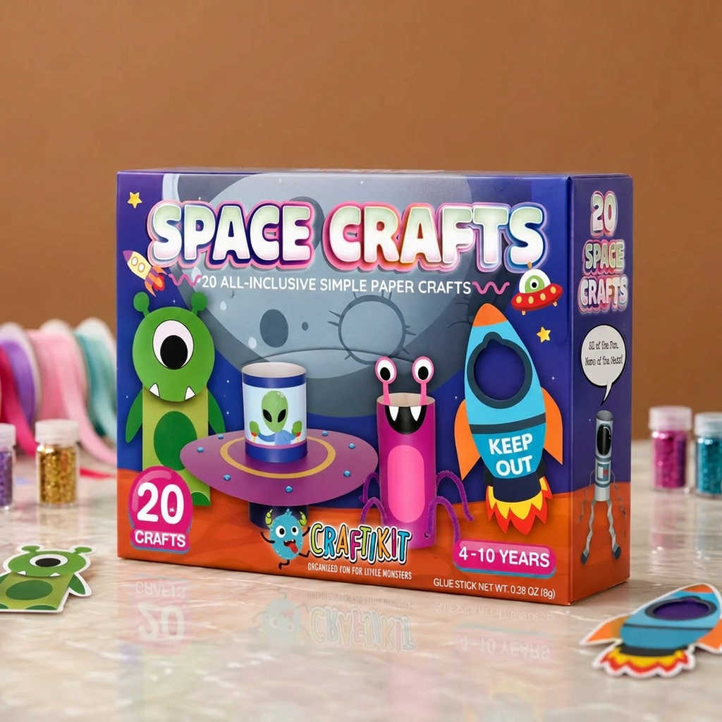 Kids Paper Crafts Box – 20 Easy DIY Arts & Crafts Projects for Ages 3–10 with Glue Stick, Tape & Envelopes