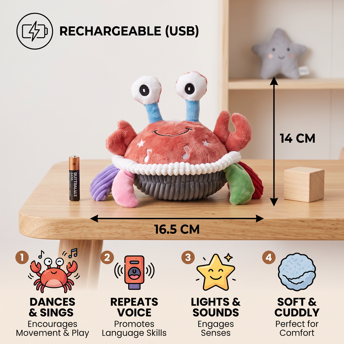 Interactive Musical Crab with Voice Function – Moving Educational Toy for Babies