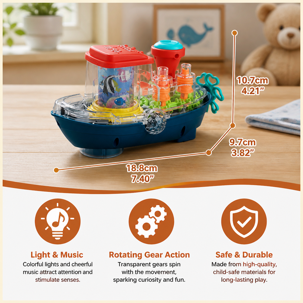 Light-Up Gear Boat – Musical Electric Toy Boat for Kids