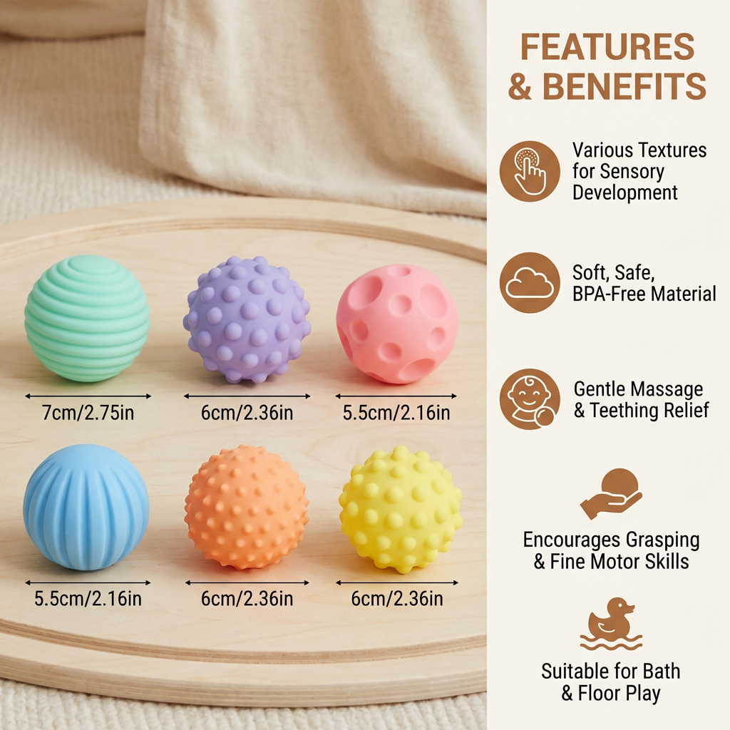 6-Piece Sensory Ball Set – Soft Textured Touch & Massage Balls for Babies & Kids
