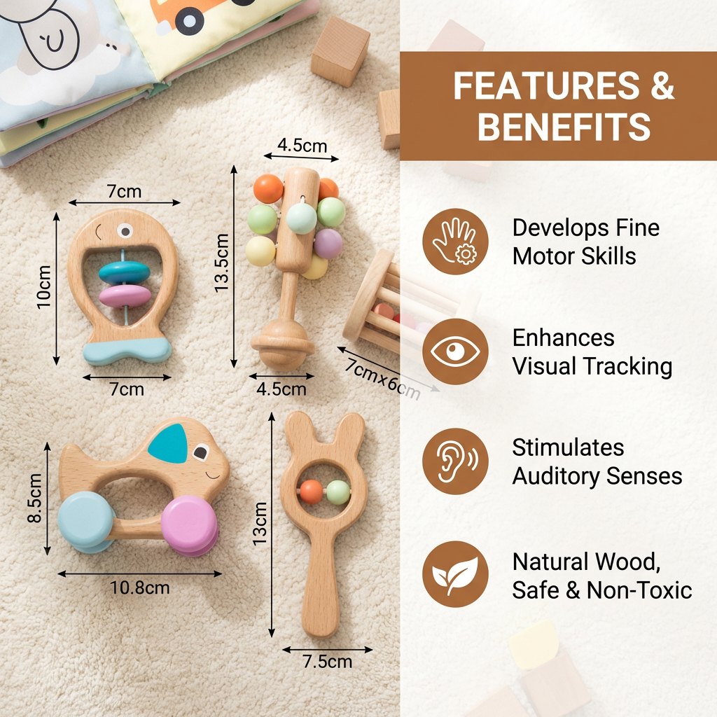 Wooden Baby Gift Set – Rattle & Musical Toy Set for Newborns