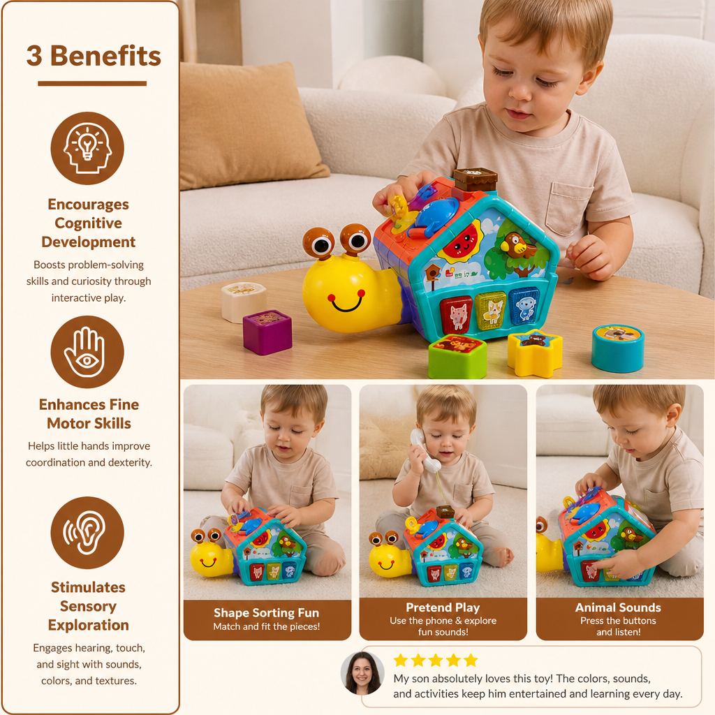 Baby Snail Learning Toy with Phone, Shape Sorter & Animal Sounds