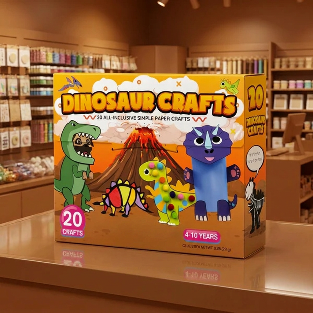 Kids Paper Crafts Box – 20 Easy DIY Arts & Crafts Projects for Ages 3–10 with Glue Stick, Tape & Envelopes