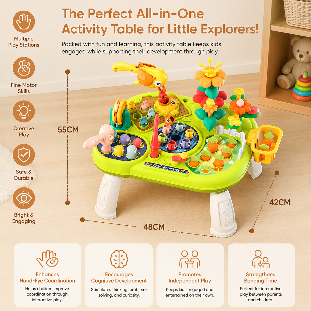 Kids Multifunctional Activity Game Table with Multiple Play Stations