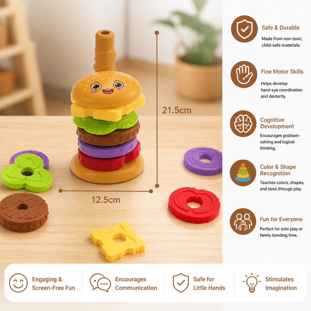 Interactive Rotating Burger Stacking Puzzle