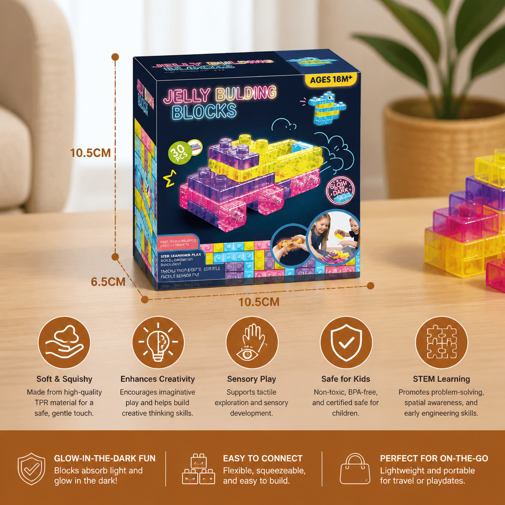 Glow-in-the-Dark Squishy Jelly Building Blocks for Kids – Safe & Soft