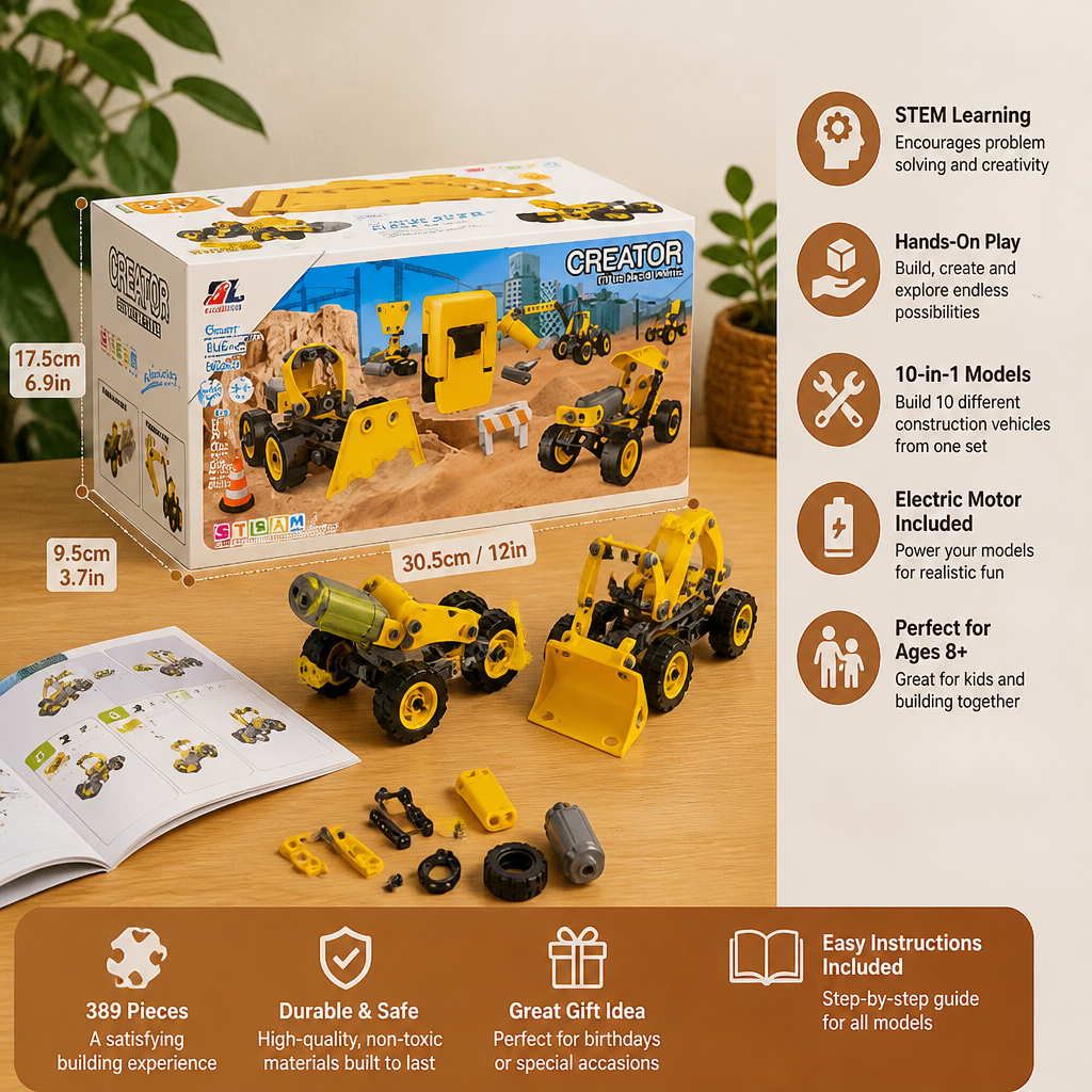 10-in-1 Creative Electric Construction Truck Building Set for Kids