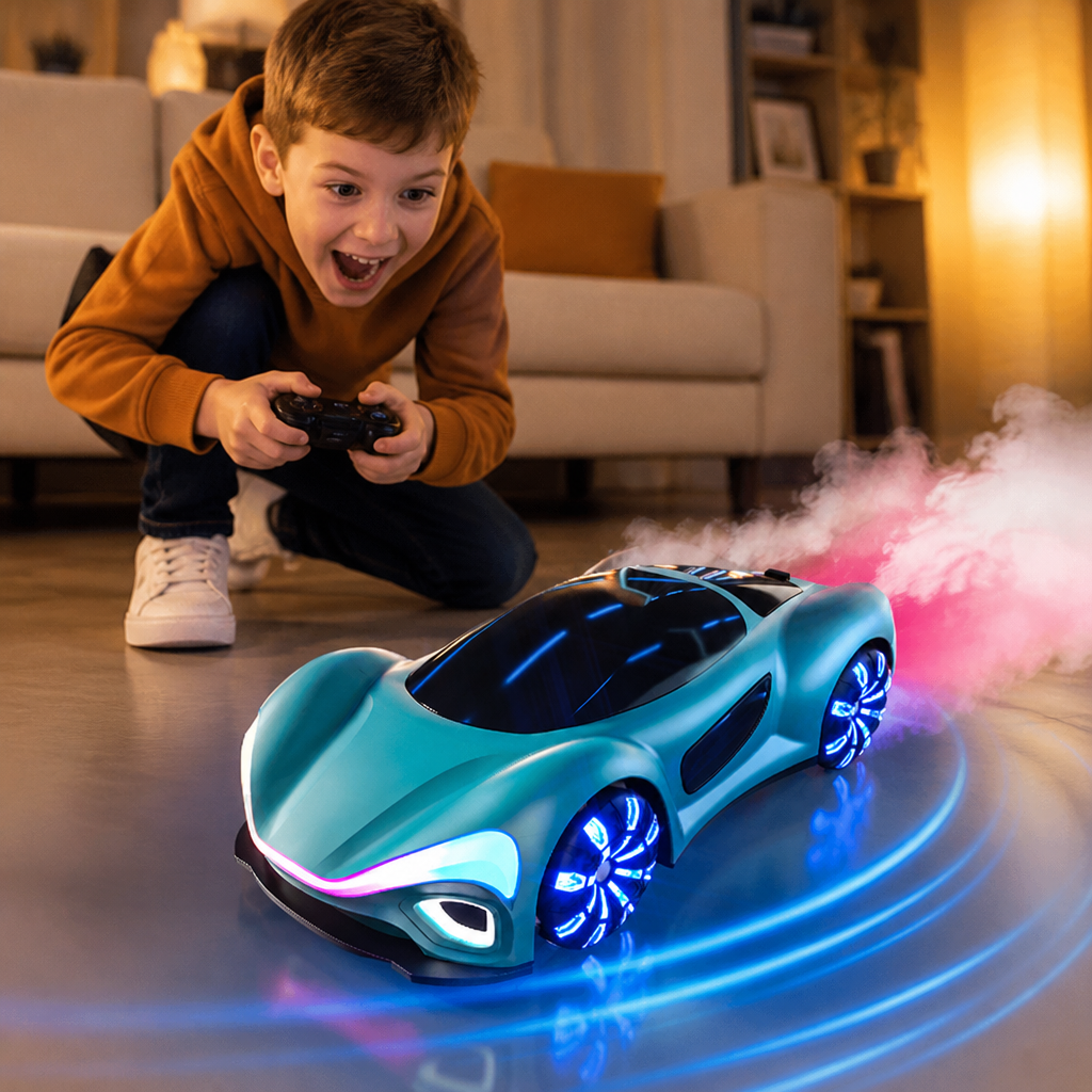 Light-Up RC Drift Car with Spray Effect & Charging Station