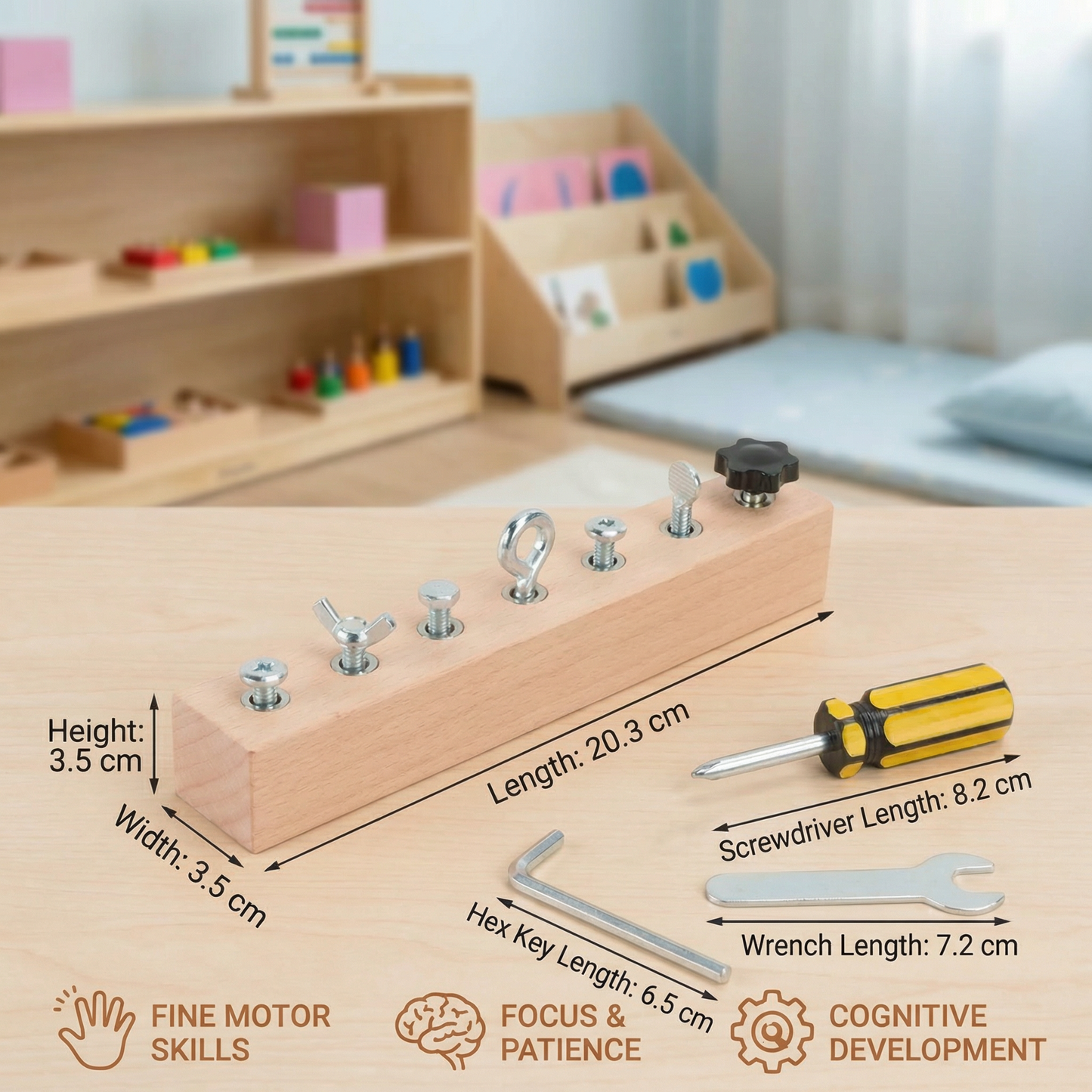 Montessori Wooden Screw & Nut Toy – Fine Motor Skills & Focus Training for Kids