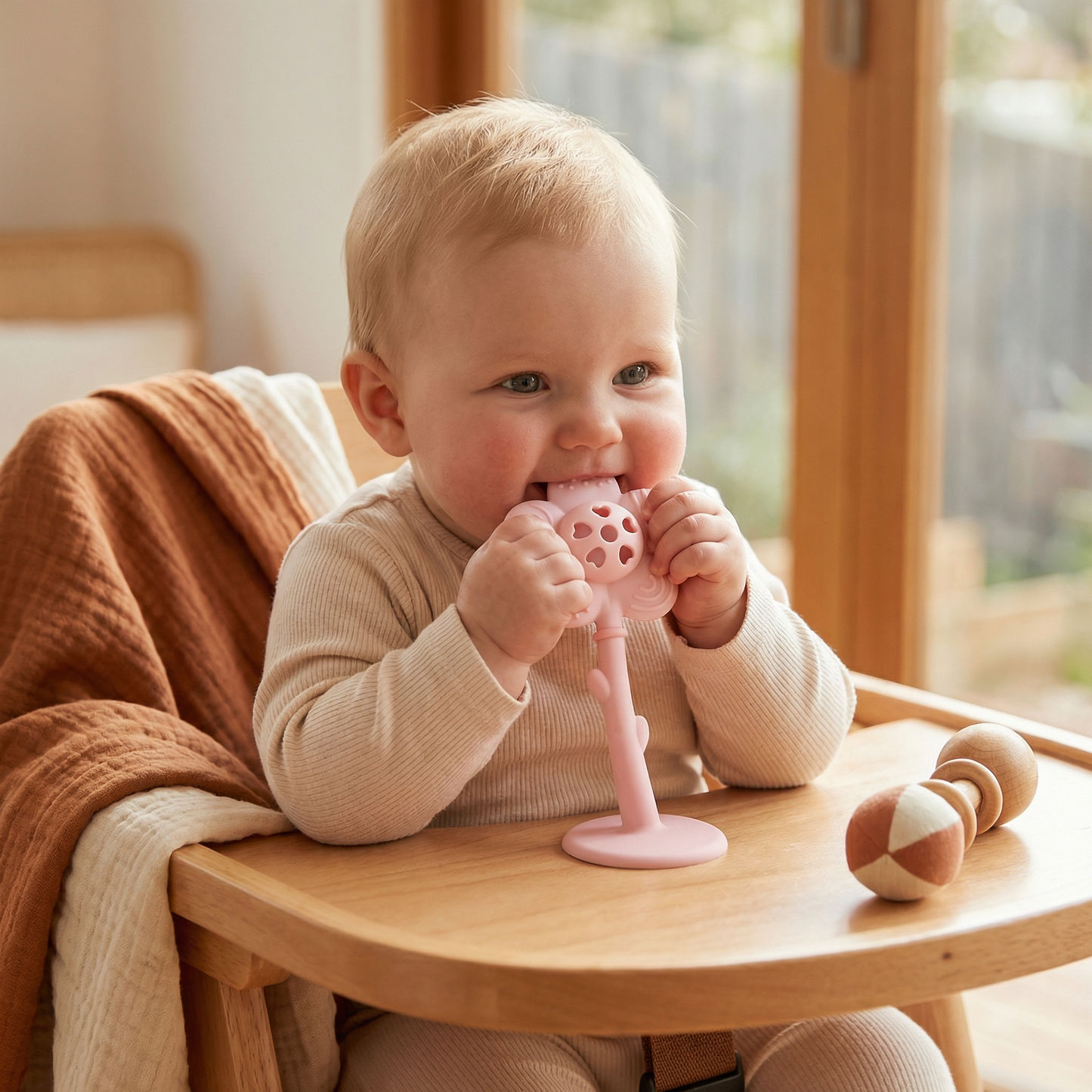 Flower Silicone Teether & Rattle – Gentle BPA-Free Teething Toy for Babies