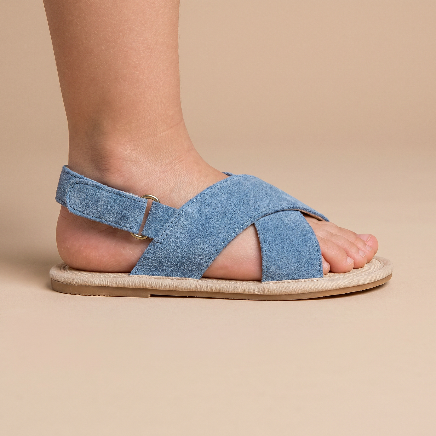 Denim Cross-Strap Bow Sandals