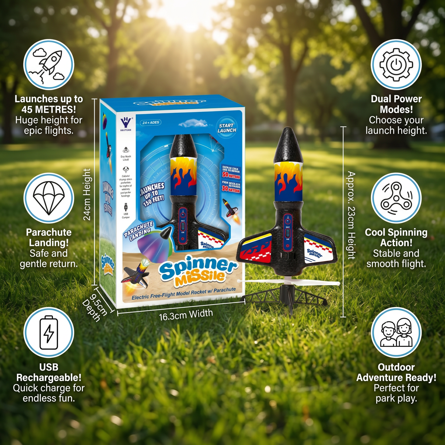 Children's Kung Fu Rocket with Parachute Light-Up Outdoor Sports Toy