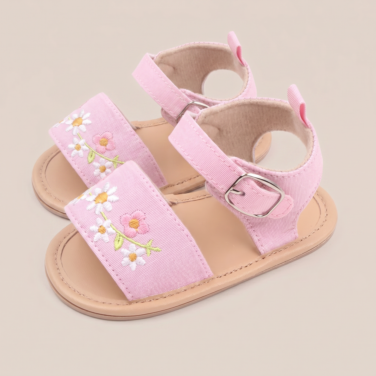 Embroidered Daisy Buckle Sandals