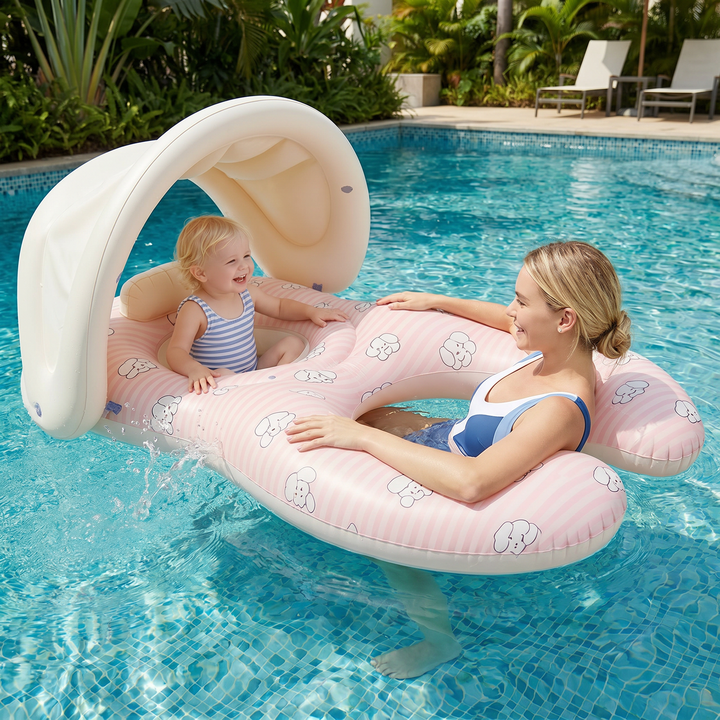 Inflatable Parent and Baby Pool Float with Sunshade