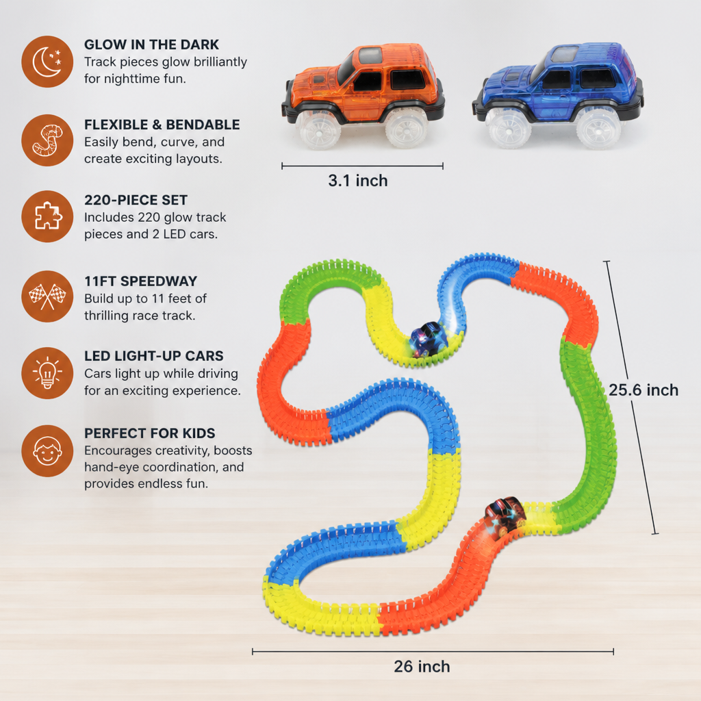 Glow-in-the-Dark Flexible Sand Race Track Set for Kids