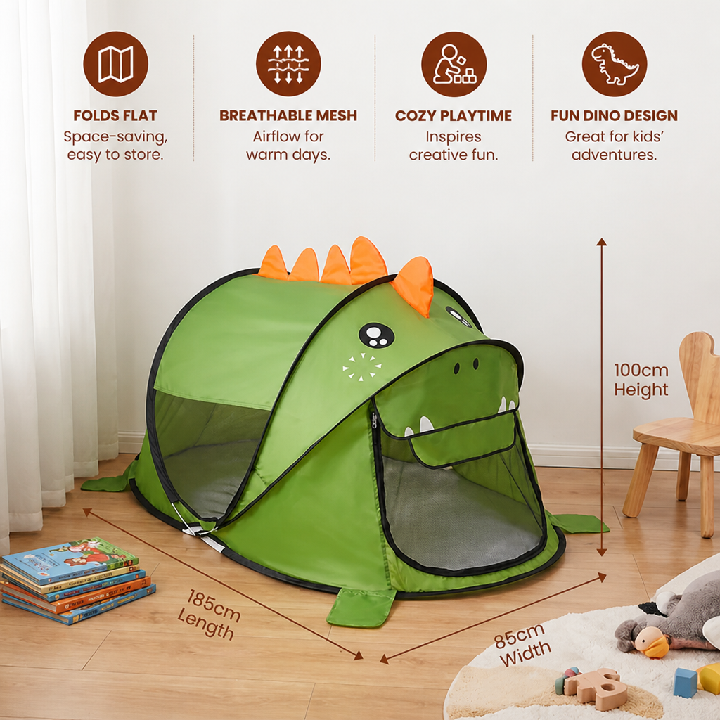 Foldable Dino Play Tent for Kids – Perfect for Warm Days & Cozy Playtime