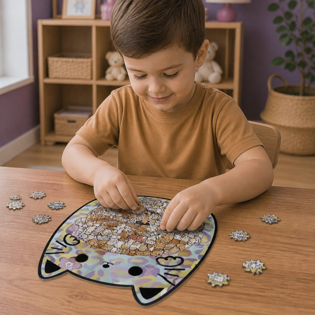 135-Piece Wooden Jigsaw Puzzle with Cat-Shaped Pieces