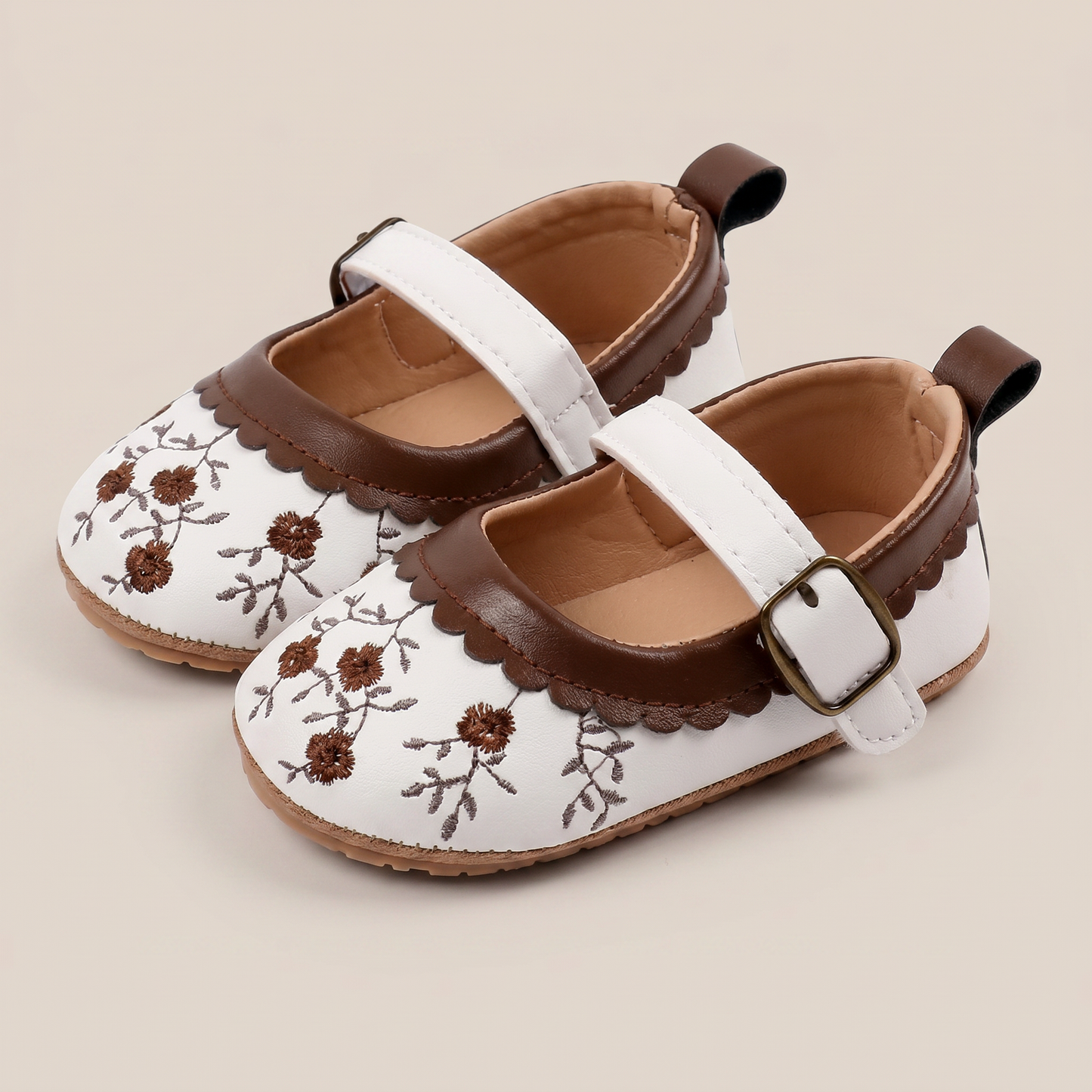 Two-Tone Floral Embroidered Mary Jane