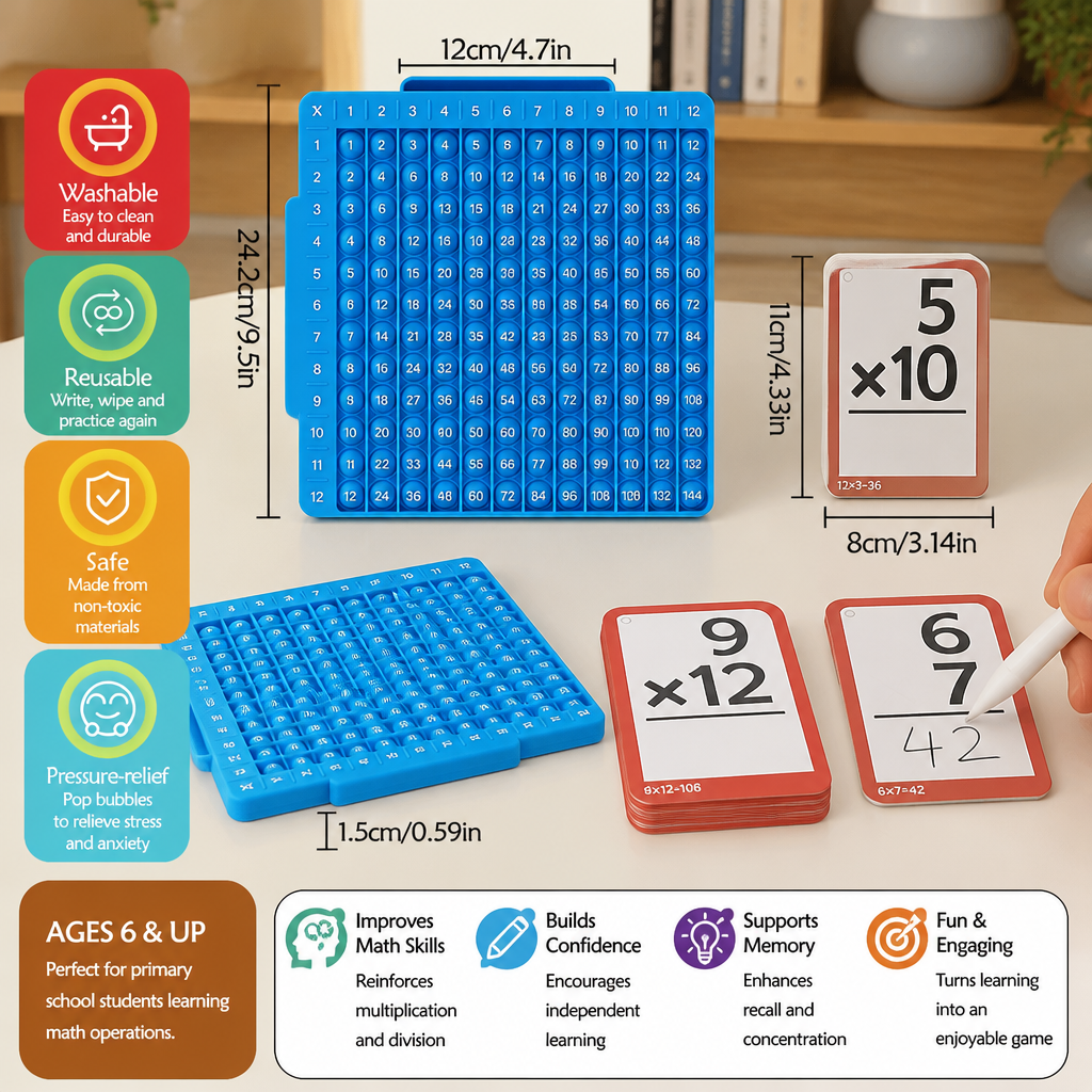 Math Learning Cards Set with Calculation Board – Addition, Subtraction, Multiplication & Division