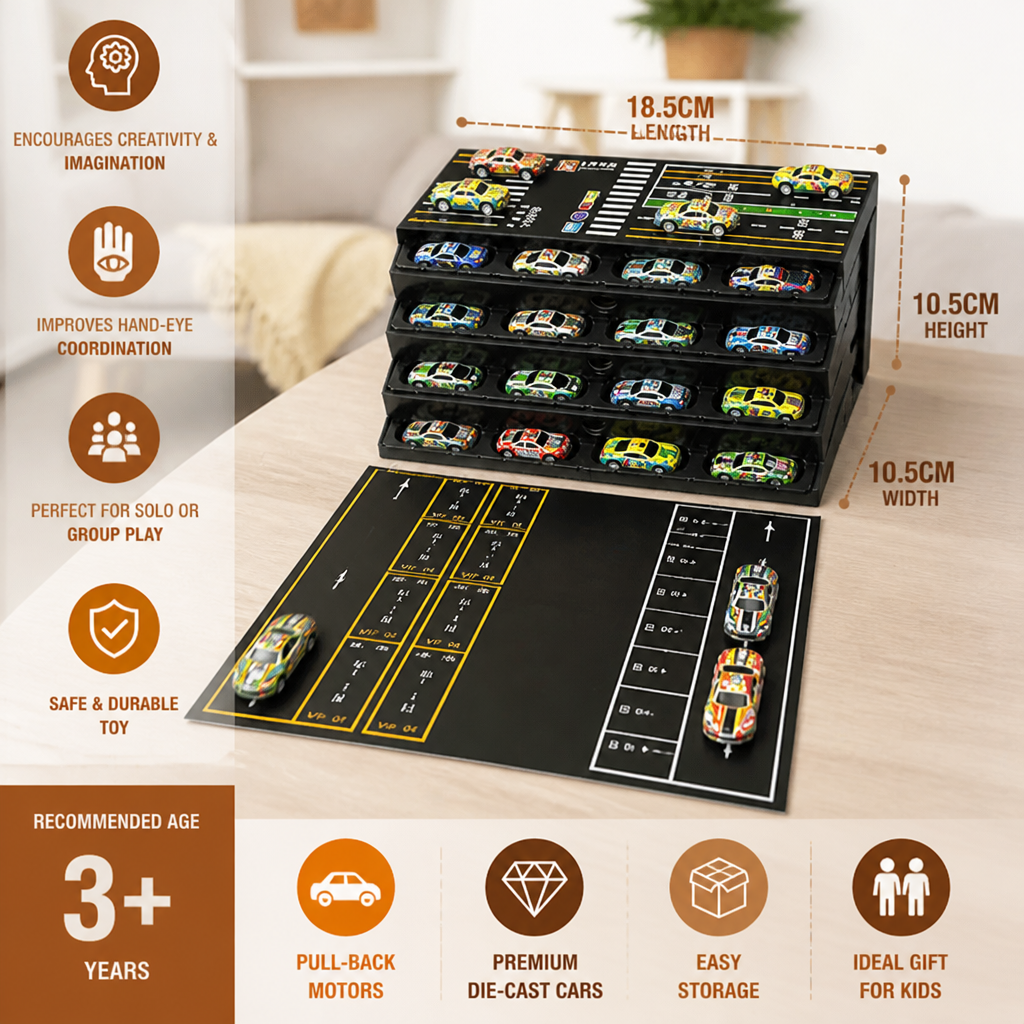 48-Piece Mini Die-Cast Pull-Back Car Set with Storage Container Box