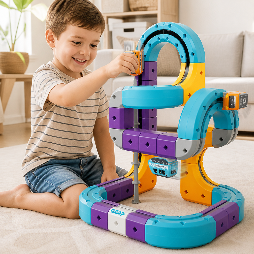DIY Gravity Cube Track Building Kit with Electric Train