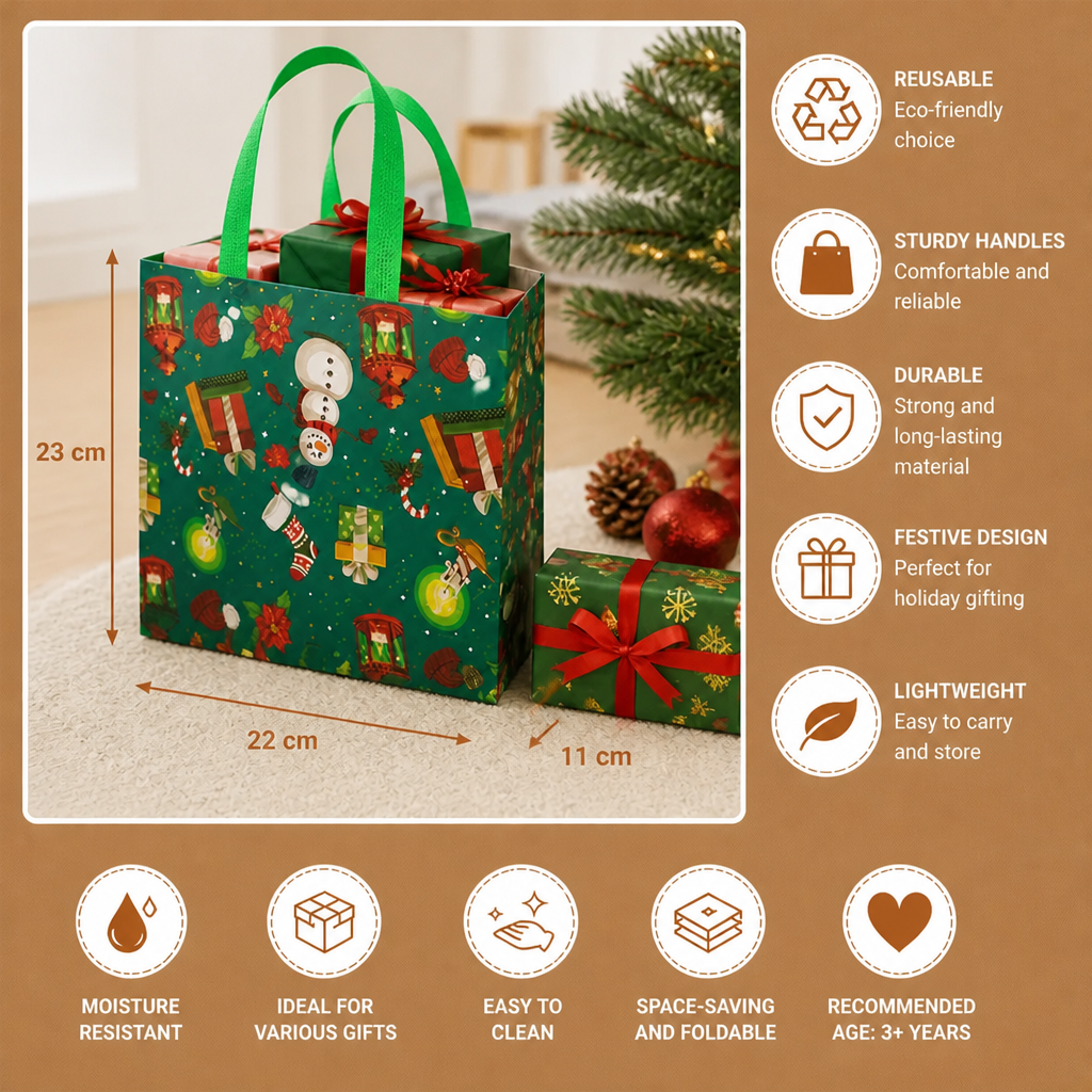 Reusable Christmas Gift Bags with Handles – Various Festive Designs
