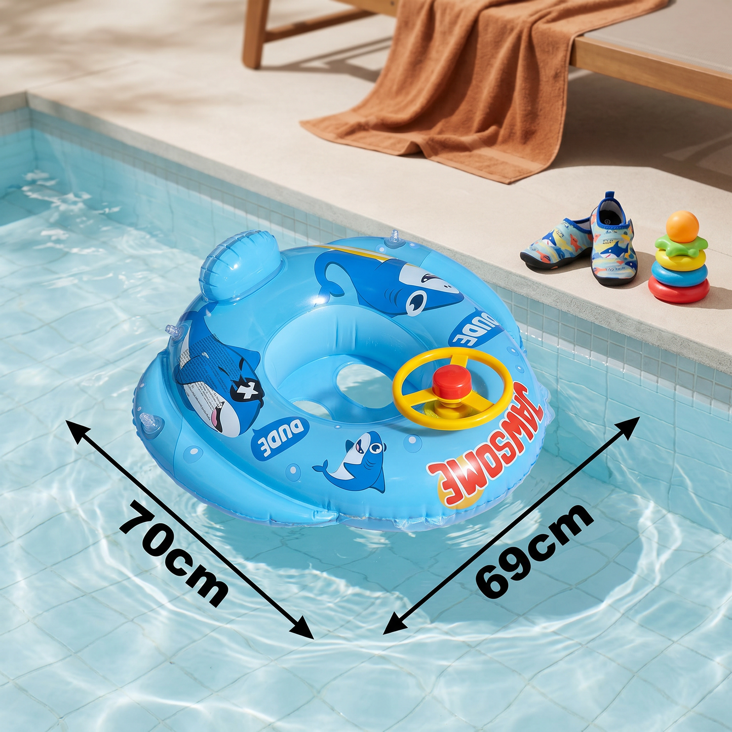 Baby Shark Pool Float with Steering Wheel for Toddlers