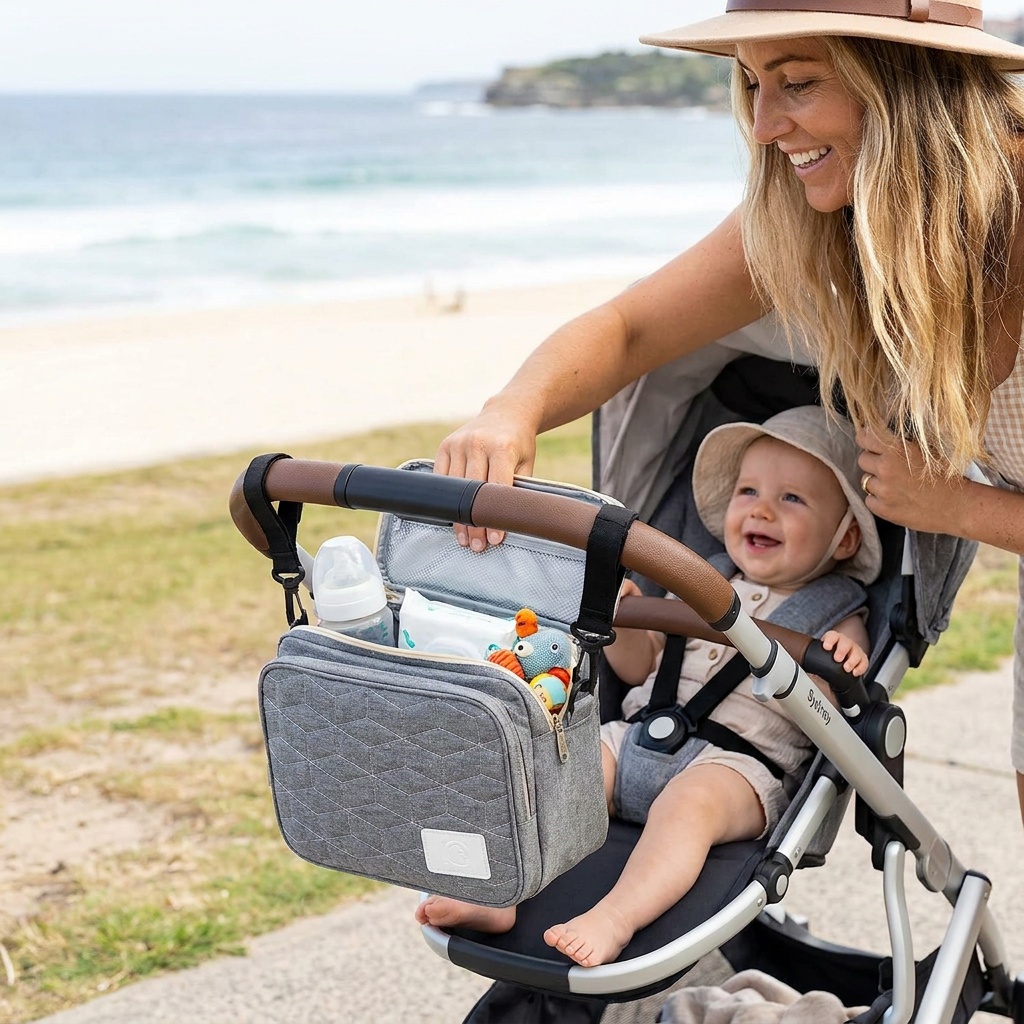 3in1 Stroller Organizer Bag – Waterproof Diaper Caddy with Insulated Pockets