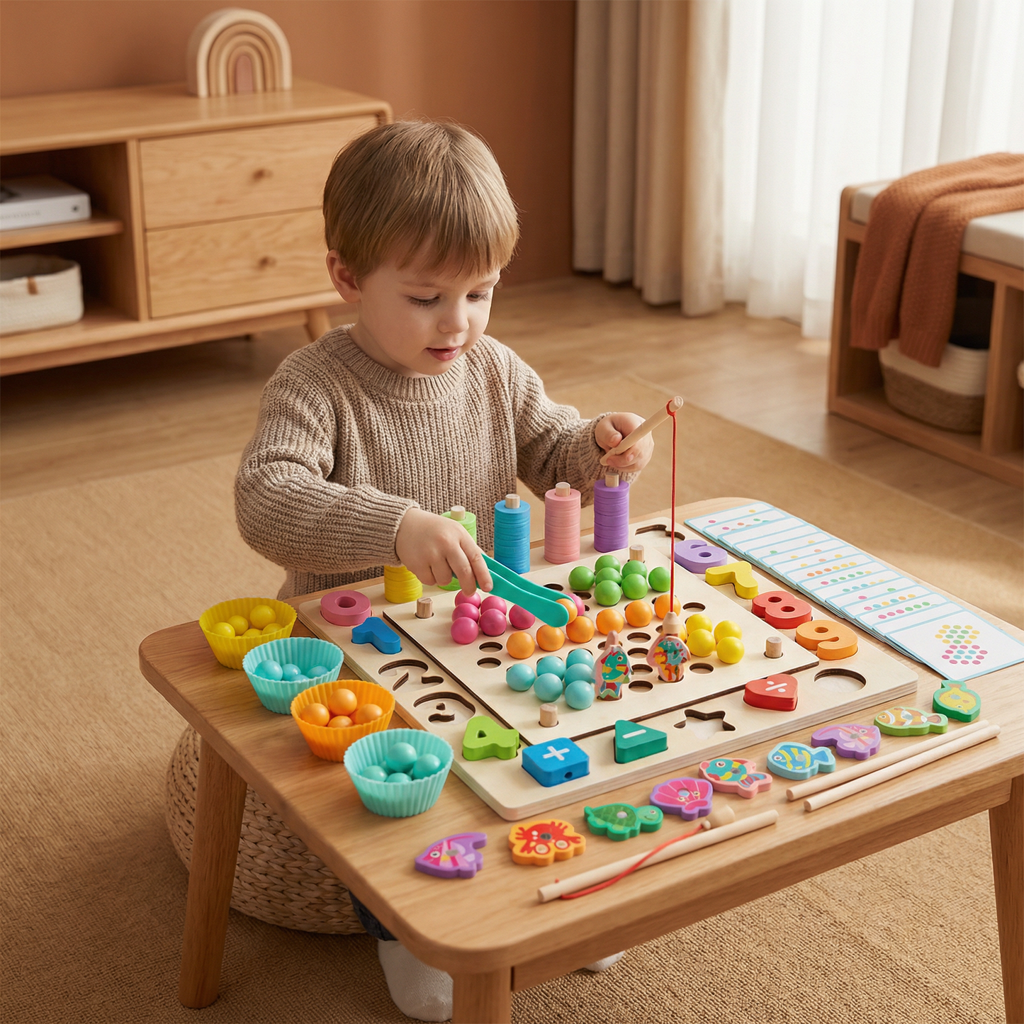 6-in-1 Montessori Wooden Fishing Game – Numbers, Colours & Fine Motor Skills Learning Toy for Kids