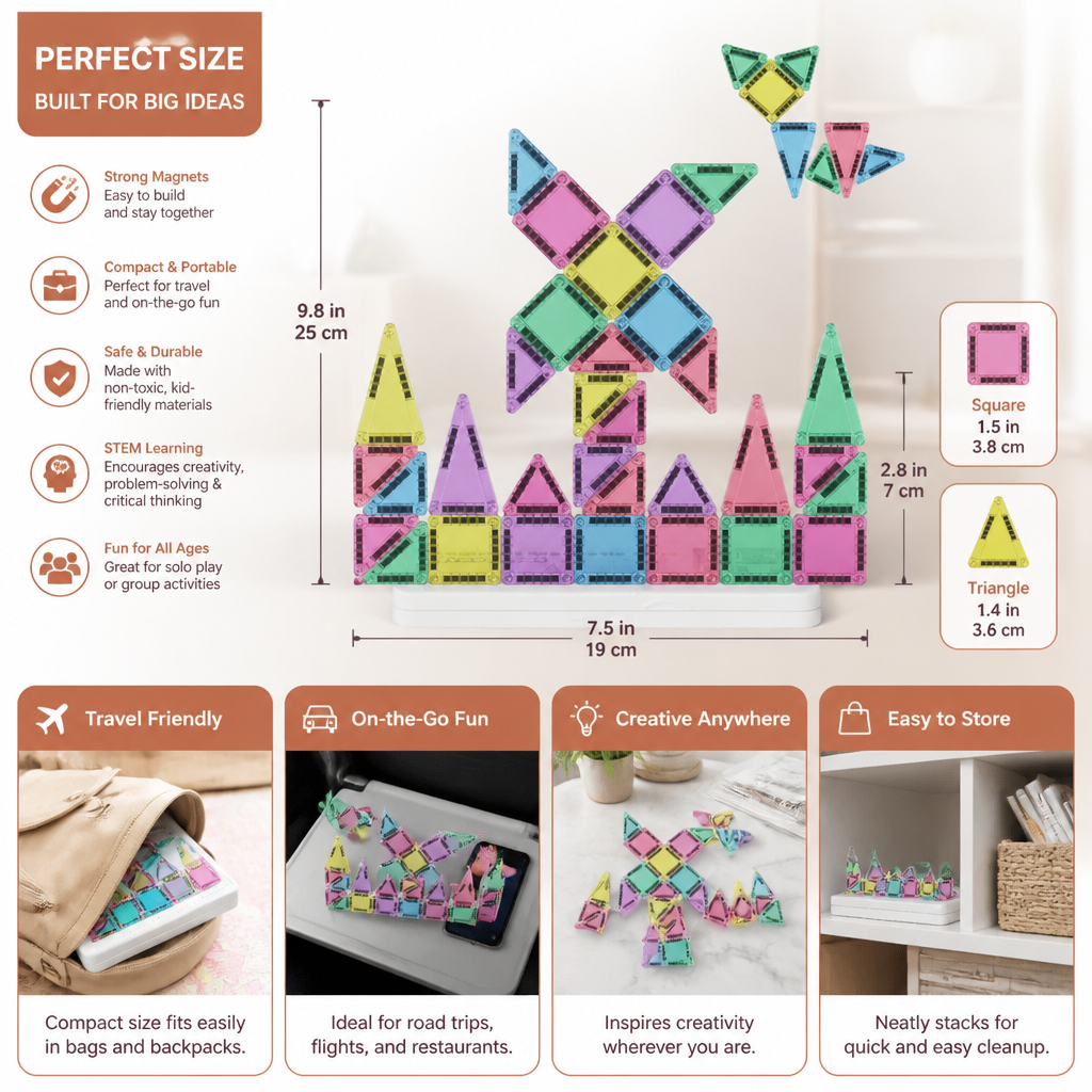 Compact Magnetic Tiles – 40-Piece Montessori Travel Set