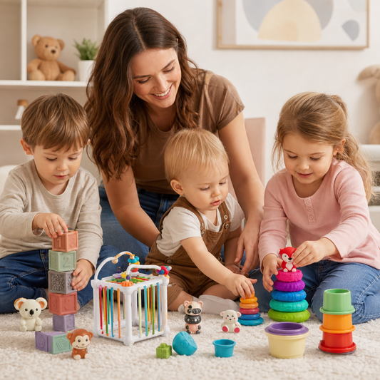 5-in-1 Montessori Soft Rubber Baby Sensory Play Set with Stacking & Sorting Toys – 26 Pieces