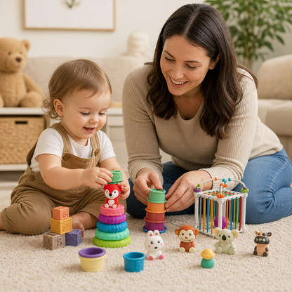 5-in-1 Montessori Soft Rubber Baby Sensory Play Set with Stacking & Sorting Toys – 26 Pieces