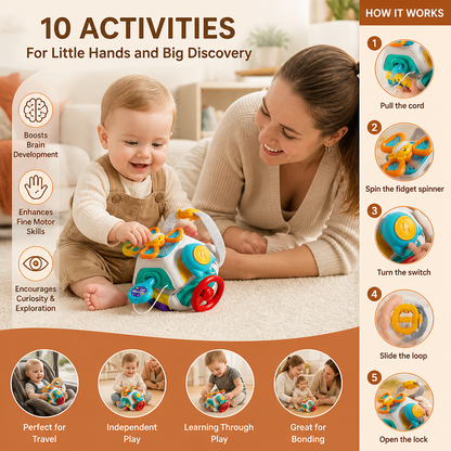 Baby Busy Cube with 10 Activities Montessori Sensory Learning Toy