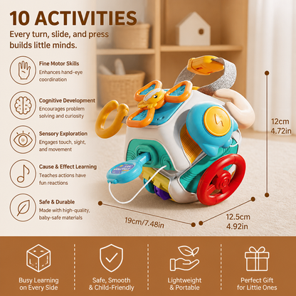 Baby Busy Cube with 10 Activities Montessori Sensory Learning Toy