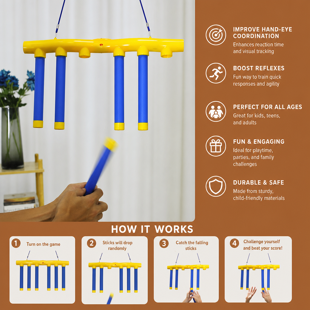 Falling Sticks Reflex Challenge Game – Hand-Eye Coordination Toy