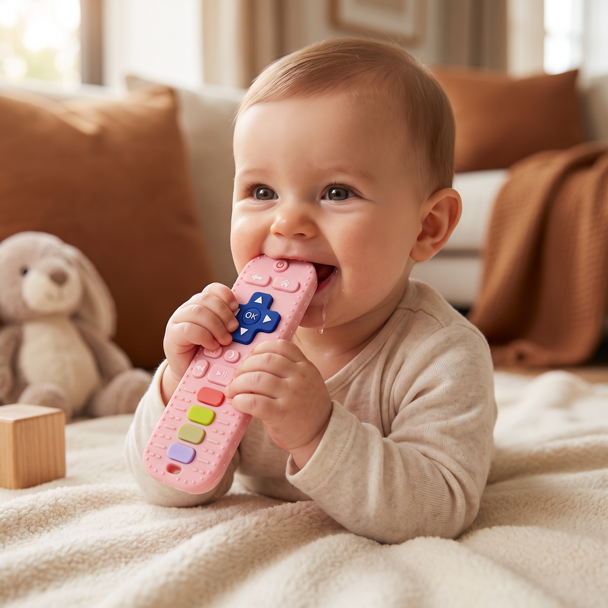 Silicone Remote Control Baby Teether – BPA-Free Sensory Chew Toy