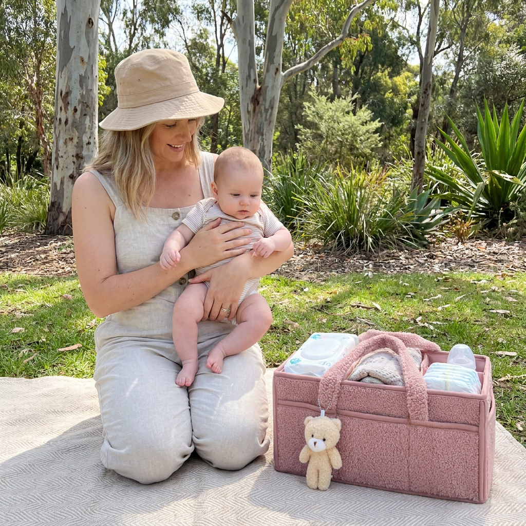 Plush Sherpa Baby Diaper Caddy – Storage Basket for Nursery & Changing Table
