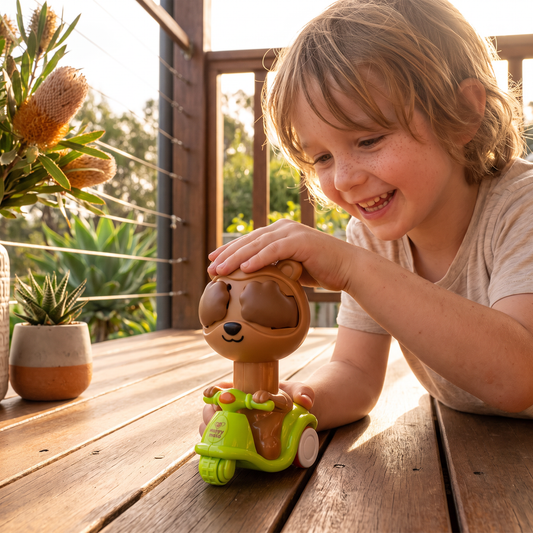 Press & Go Animal Motorcycle Toy – Cute Hide-and-Seek Character Car