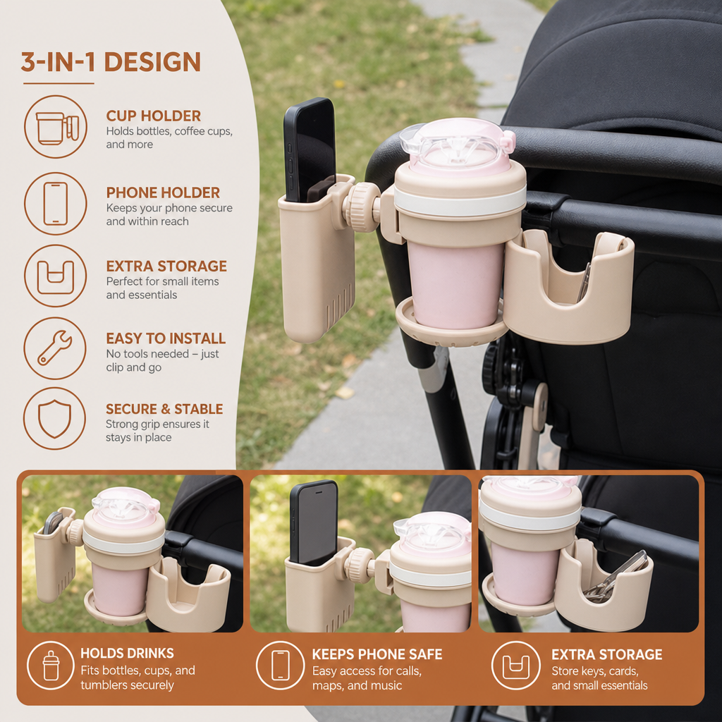 3-in-1 Baby Stroller Cup & Phone Holder