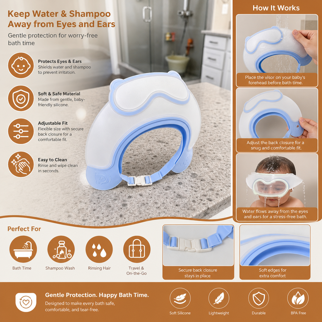 Adjustable Baby Water & Shampoo Visor with 360° Eye & Ear Protection