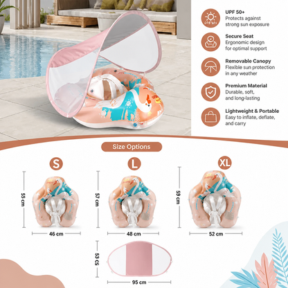 Swan Baby Swim Ring with Sun Canopy – Inflatable Safety Float Seat for Babies