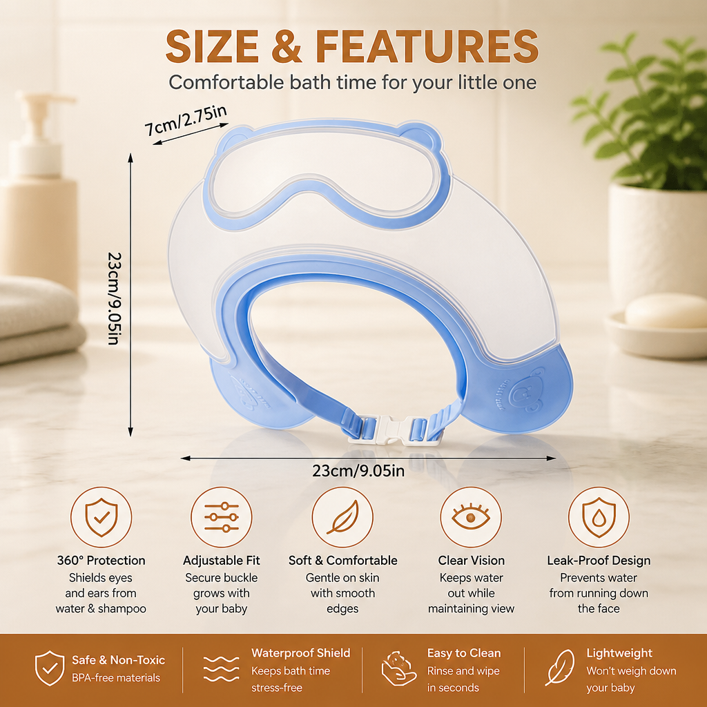 Adjustable Baby Water & Shampoo Visor with 360° Eye & Ear Protection