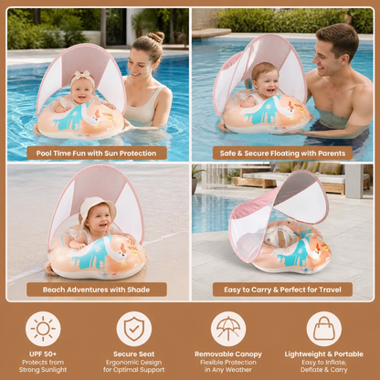 Swan Baby Swim Ring with Sun Canopy – Inflatable Safety Float Seat for Babies