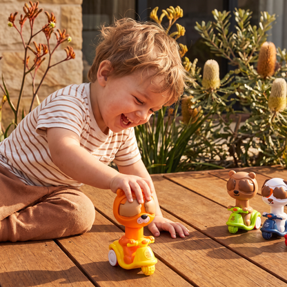 Press & Go Animal Motorcycle Toy – Cute Hide-and-Seek Character Car