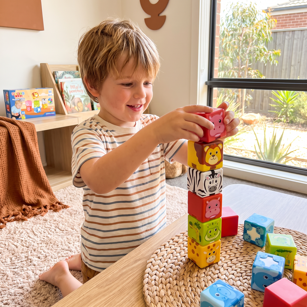 Toddler-Safe 4.2 cm Safari Animal Magnetic Building Cubes – STEM Learning Blocks