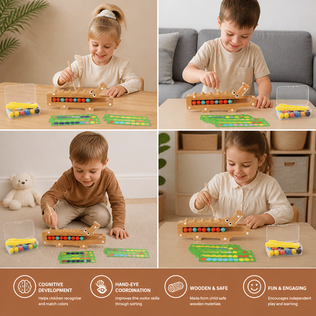 Crocodile Color Game – Educational Game with Sorting Cards and Wooden Toy
