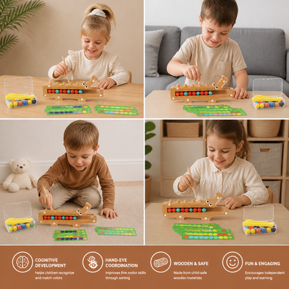 Crocodile Color Game – Educational Game with Sorting Cards and Wooden Toy