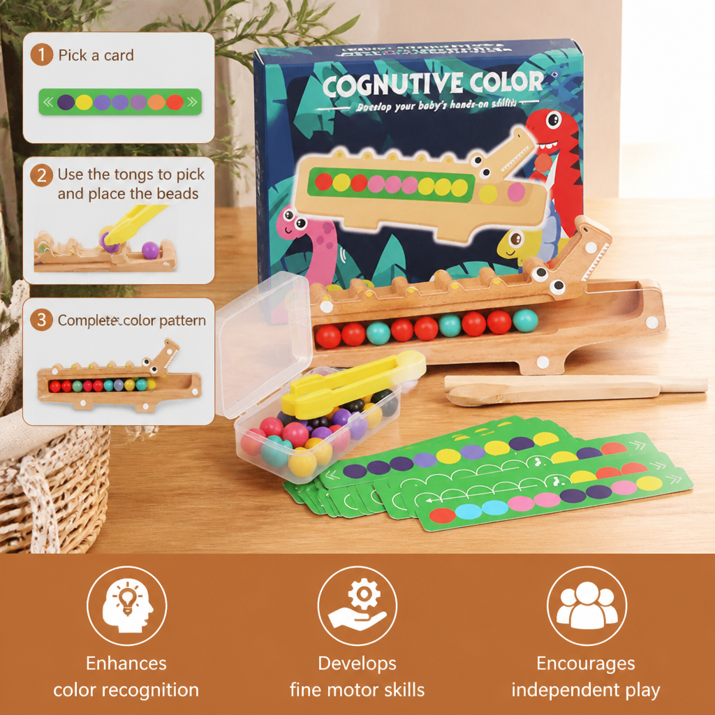 Crocodile Color Game – Educational Game with Sorting Cards and Wooden Toy