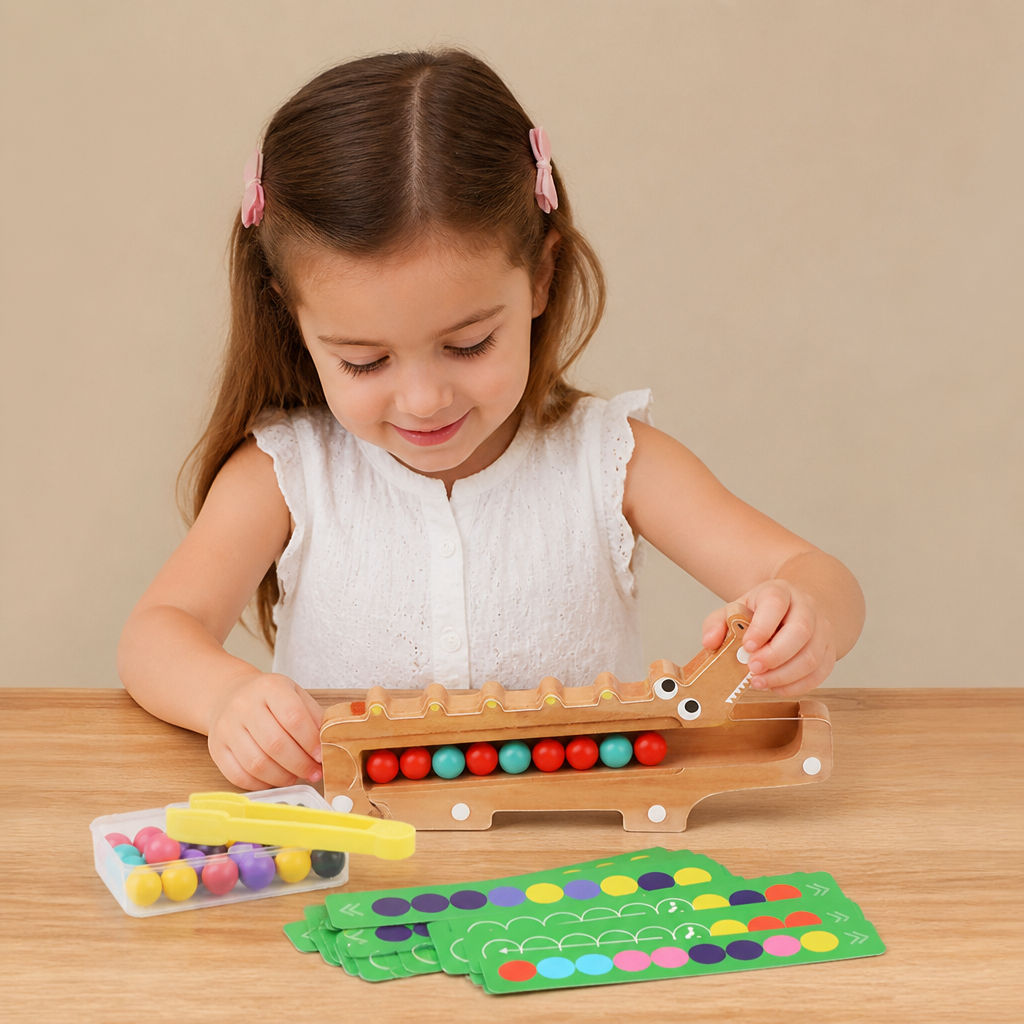 Crocodile Color Game – Educational Game with Sorting Cards and Wooden Toy